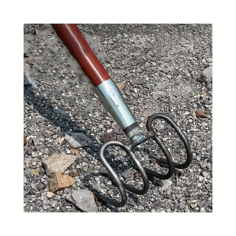 Multi-purpose heavy-duty steel rake, suitable for soil digging and tilling, land reclamation. Ideal for gardens, construction sites, and beach cleaning. Designed with durable metal for easy use in harsh conditions, it is a gar