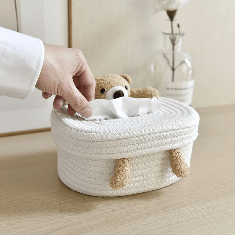 Boîte à mouchoirs style nordique, design créatif, idéale pour rangement sur table de salon.