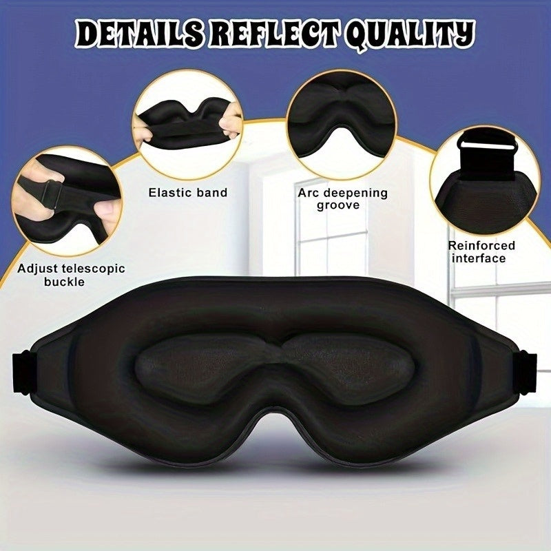 1pc 3D Contoured Sleep Mask - 100% Blackout Noise Reducing &amp; Adjustable Strap, Soft Comfort Fit for Men &amp; Women, Hypoallergenic Eye Cover for Night, Travel, Office, Yoga - Face Mask (No Scent, Whiteout Effect), Holiday Essent