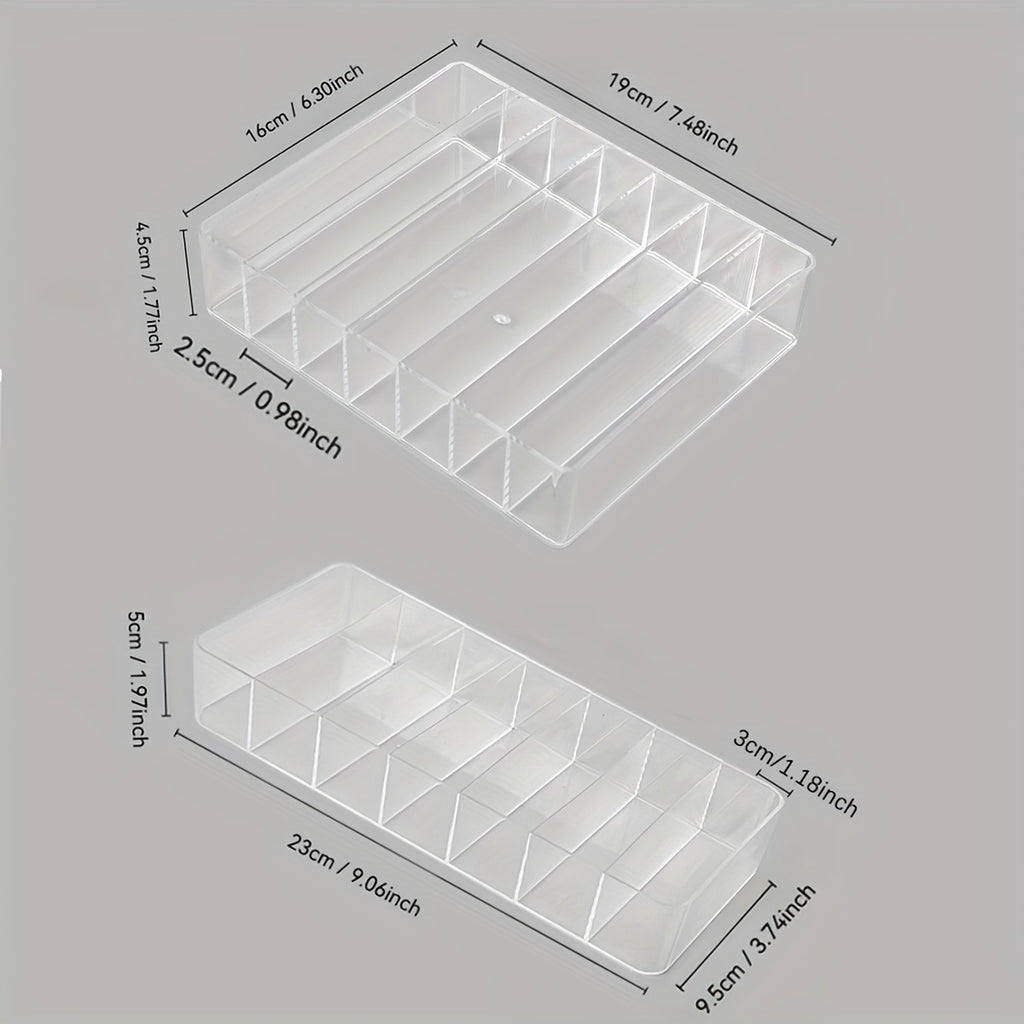 2-Pack Clear Plastic Cosmetic Organizer Tray, Multi-Functional Countertop Storage for Lipstick, Nail Polish, Eye Shadow - No Electricity Needed Display Case