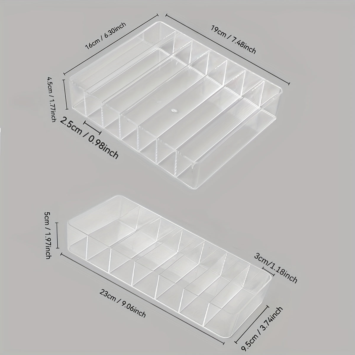 2-Pack Clear Plastic Cosmetic Organizer Tray, Multi-Functional Countertop Storage for Lipstick, Nail Polish, Eye Shadow - No Electricity Needed Display Case