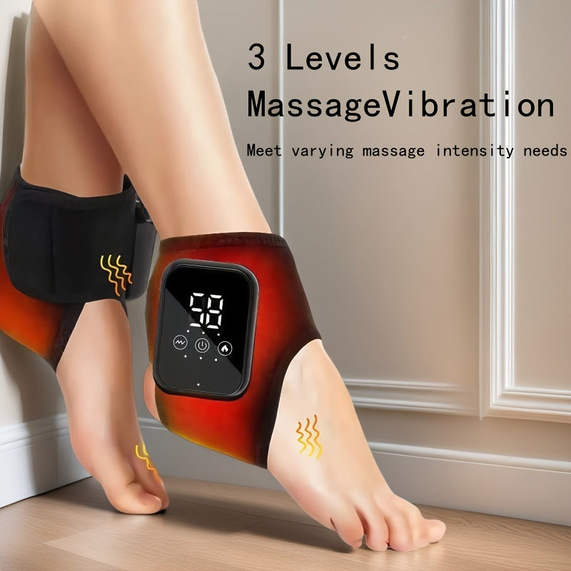 Ankle Massager with LCD Touchscreen, Vibration &amp; Hot Compress Function - 3 Heat Levels, Rechargeable, Usb-Powered, Ergonomic Design for Home Use - Ideal Gift for Seniors &amp; Friends, Pad for Back, Modern Aesthetic, Durable Cons