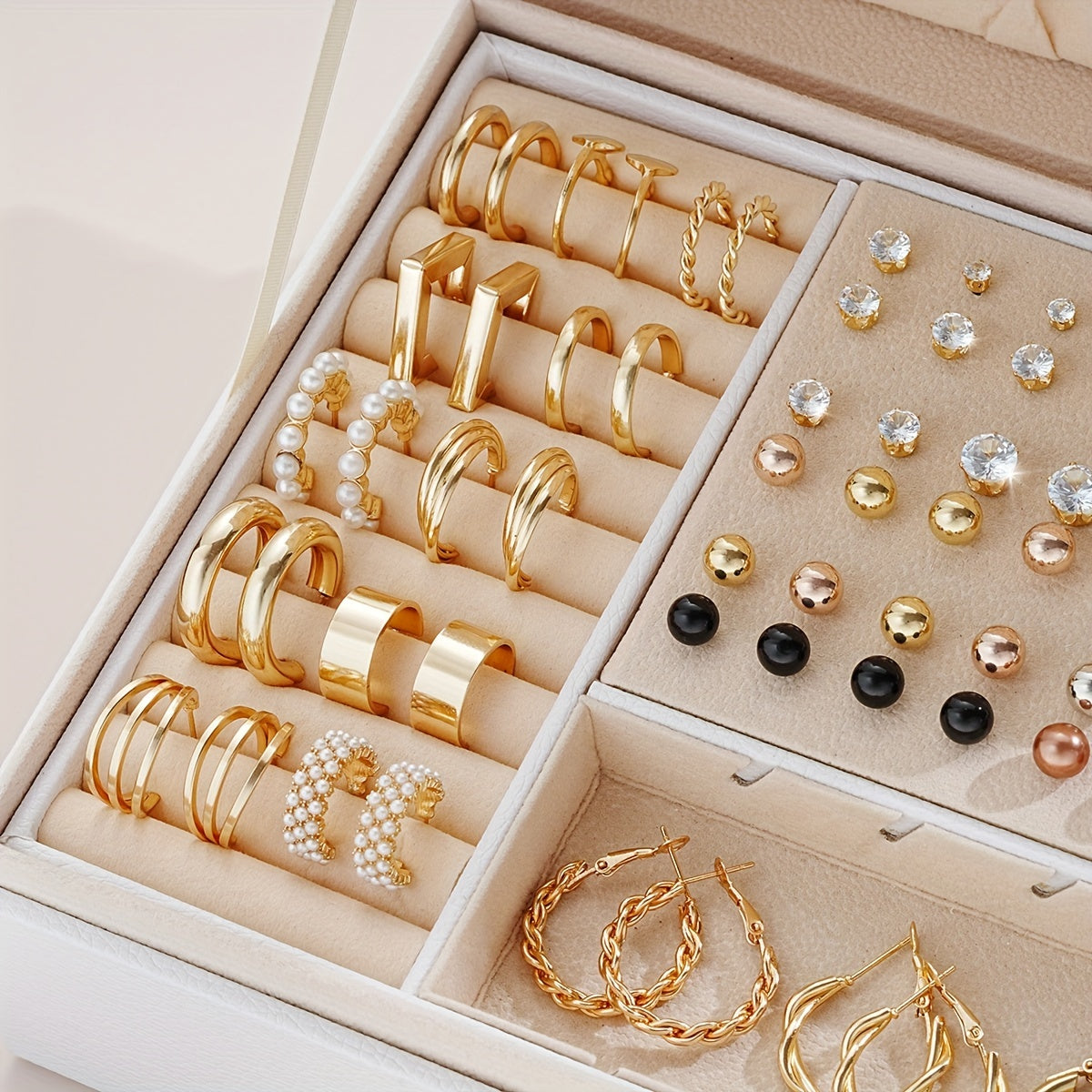 Set de 108 boucles d’oreilles féminines en alliage de zinc avec strass, style élégant et décontracté, idéal cadeau sans boîte.