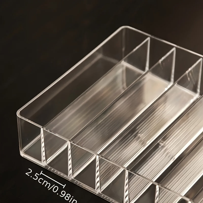 7-Compartment Clear Plastic Makeup Organizer - Lipstick & Eyeshadow Holder, Cosmetic Storage Tray for Bathroom Essentials
