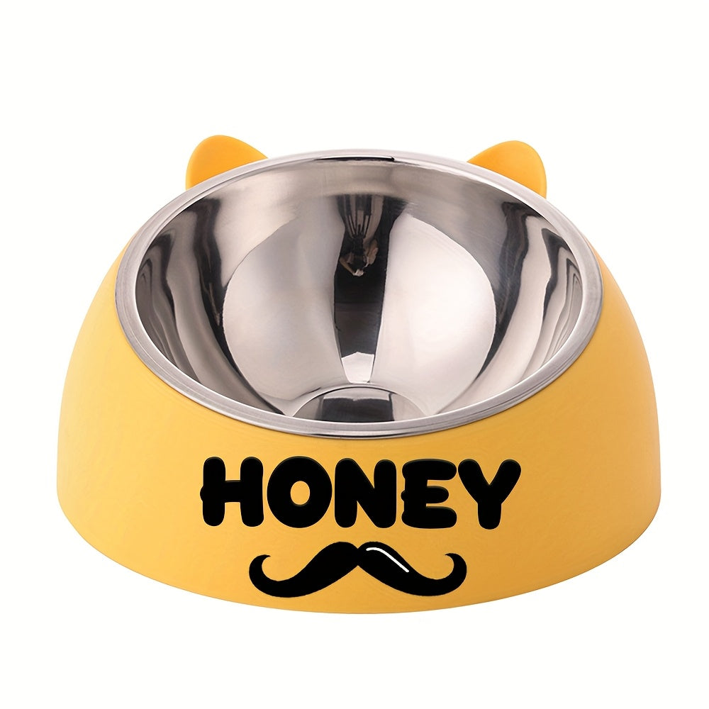 Bol incliné personnalisé en acier inoxydable pour chats et chiens, protège le cou, gravure possible, durable, accessoire repas idéal pour animaux.