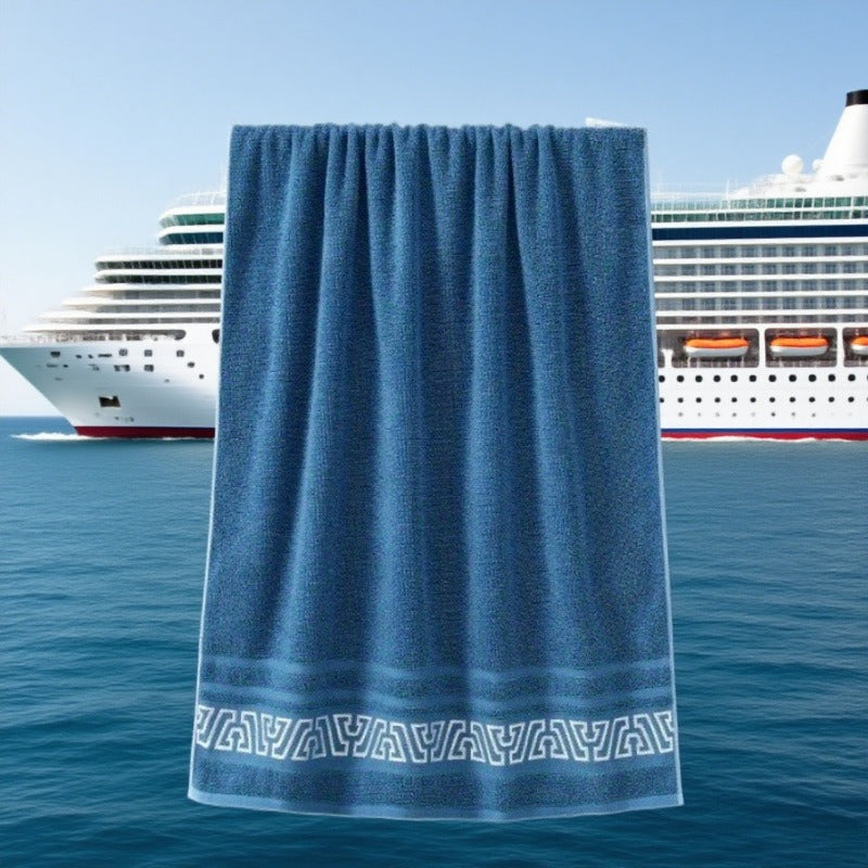 2pcs Large Towels| Heavy Duty| Quick Dry | High Absorbency| Soft Durable Material| Geometric Pattern | Blue Gray White Black| for Adults Spa Hotel Home | Elegant Retro Design| Housewarming Wedding Gift| Hotel Essentials, Spa Ess