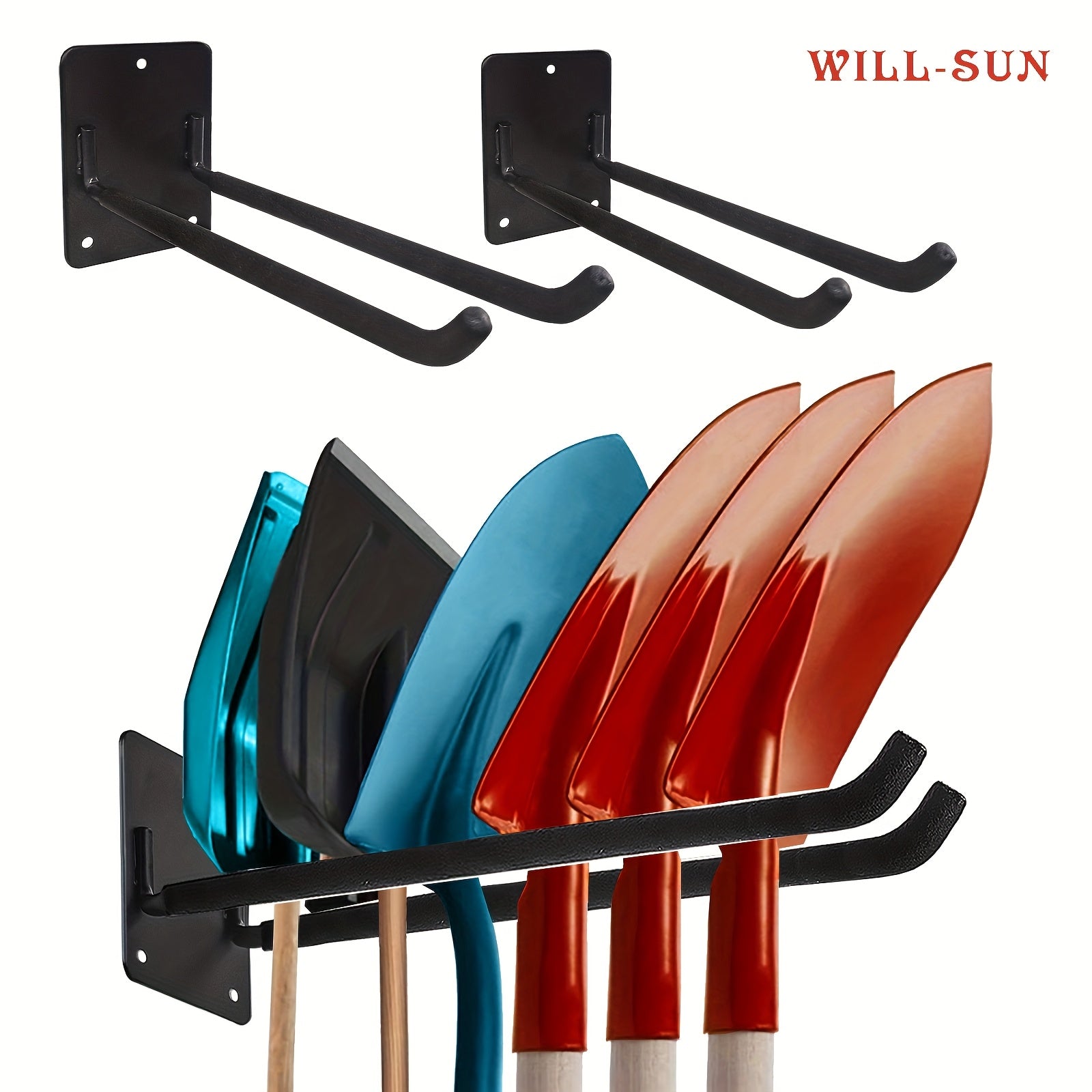 خطاف جراج معدني ثقيل برتقالي/أسود/أزرق، حامل مكنسة مثبت على الحائط، رف تعليق لأدوات البستنة، سهل التركيب، يمكنه حمل المجارف وأدوات المزرعة والحبال والسلالم وأدوات كهربائية مختلفة، مناسب للجراجات والحدائق والمساحيق