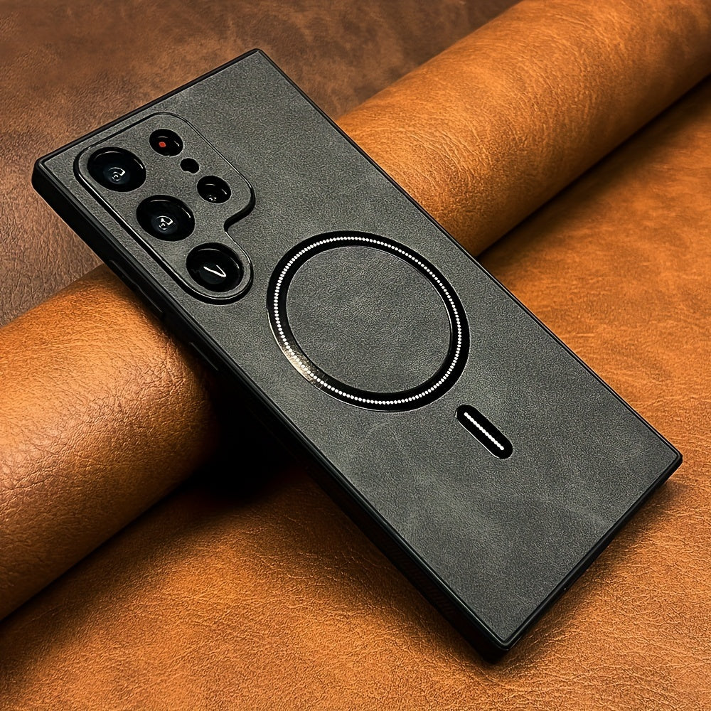 Coque de luxe en cuir PU rétro pour Samsung Galaxy, antichoc, compatible charge sans fil, finition mate élégante, protection haut de gamme et design sophistiqué.