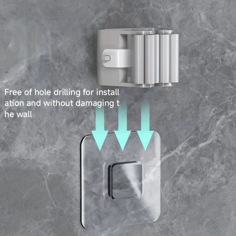 4pcs Plastic Utility Hooks, Wall Mounted Mop and Broom Holder, Strong Adhesion No-Drill Storage Rack for Bathroom and Kitchen