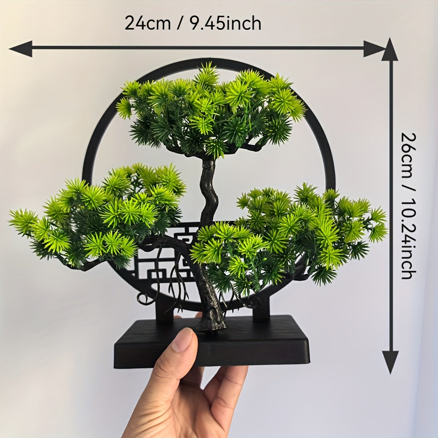 Bonsaï artificiel pin avec socle, plante verte réaliste, décor table pour chambre, salon ou bureau, idéal Noël et Thanksgiving.