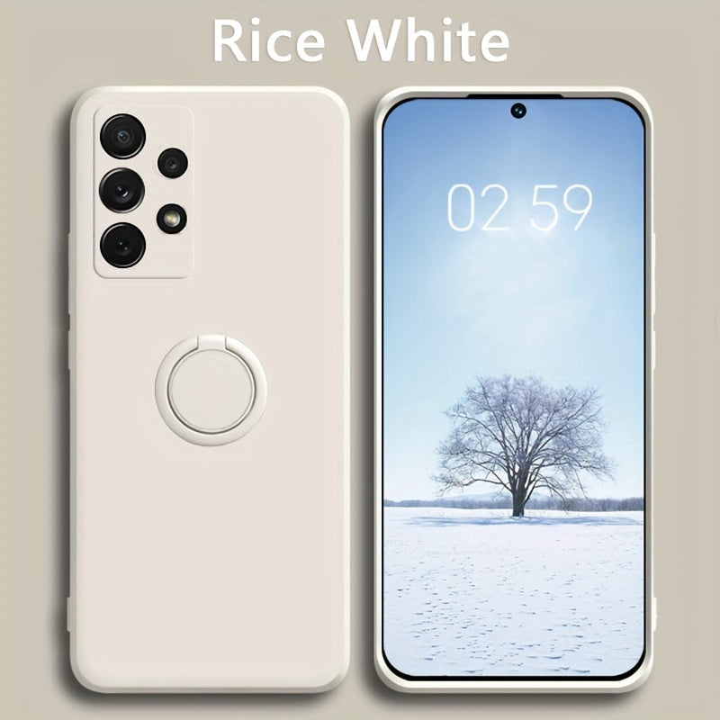 Coque liquide premium pour Samsung, antichoc, avec anneau magnétique intégré, offrant protection renforcée et support pratique pour une utilisation mains libres.