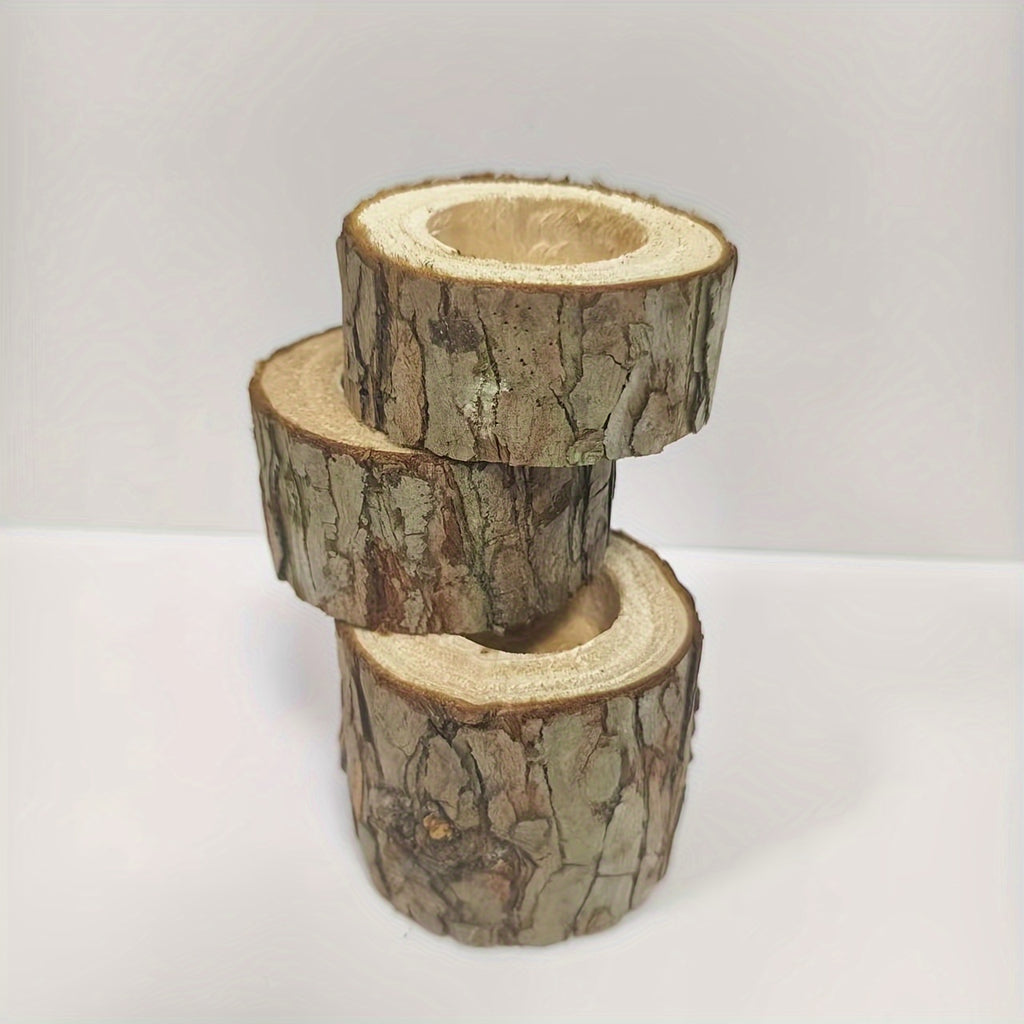 مجموعة من حوامل الشموع الخشبية الريفية، بثلاثة أحجام (3 سم، 4.32 سم، 6.86 سم)، زينة للحفلات، مثالية لعيد الميلاد والهالوين وعيد الشكر.