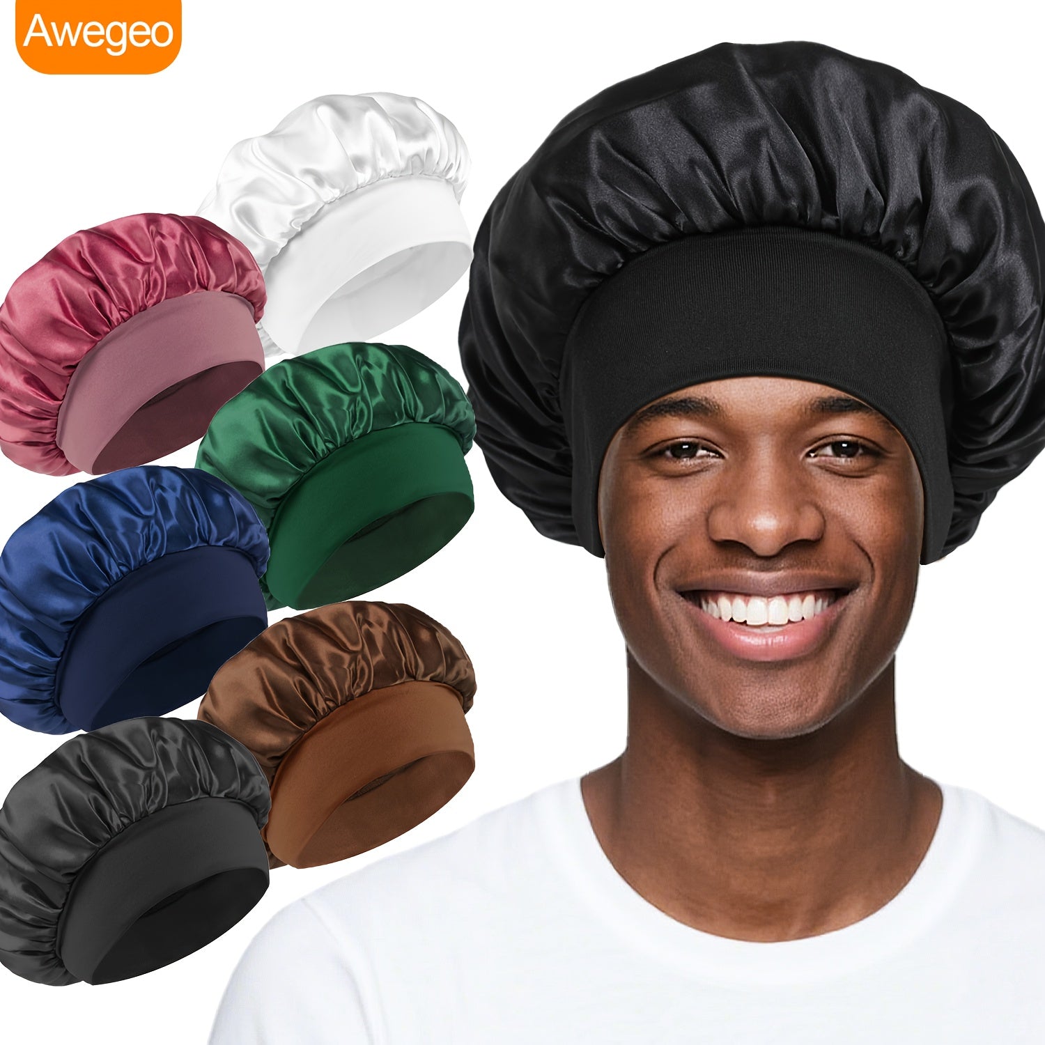 6pcs Men'S Elastic Beanies | Soft and Comfortable Fit, Hair Care Cap, Multiple Colors, Sleeping Cap, Polyester, Unscented - AWEGEO.