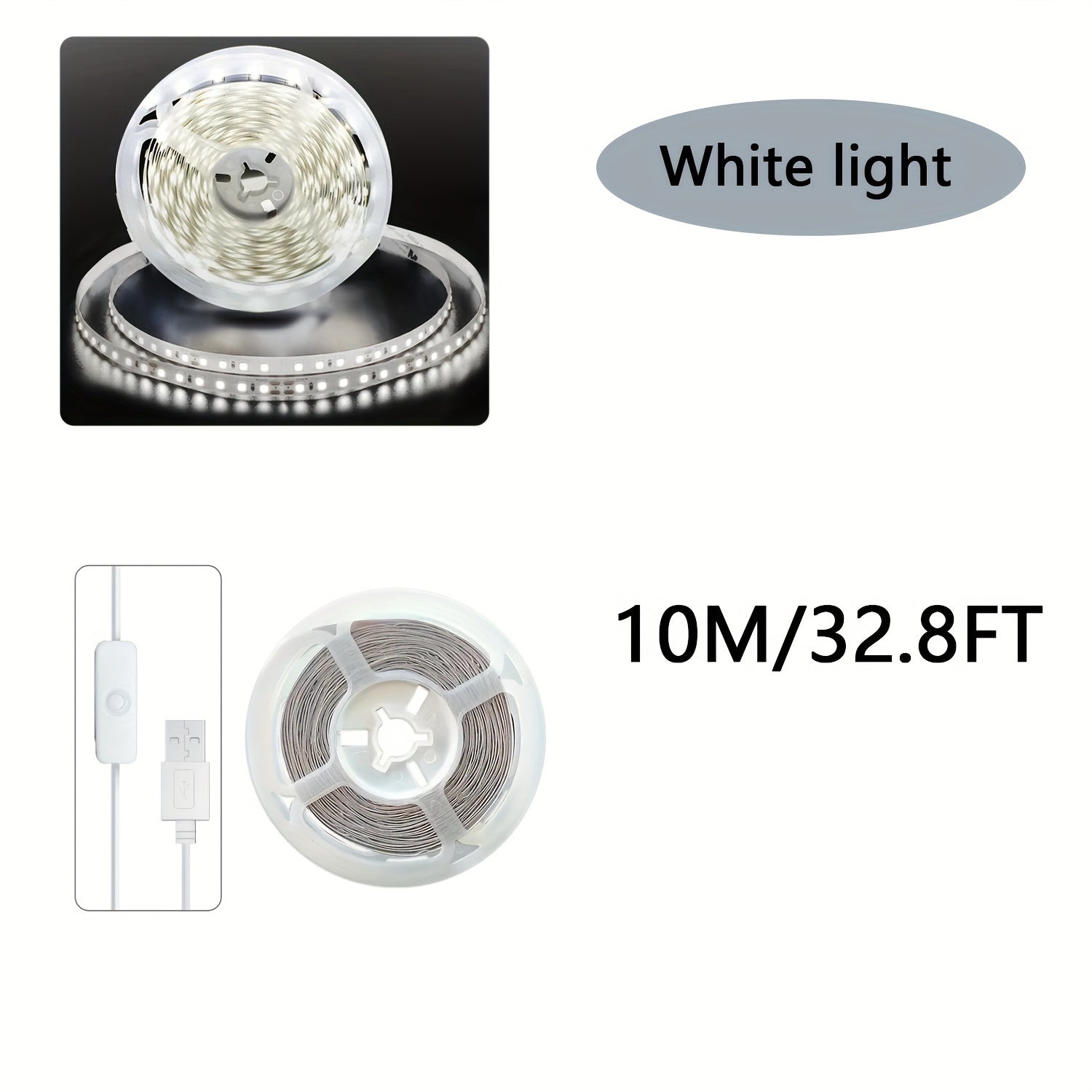 Ruban LED USB Blanc : Éclairage intérieur polyvalent, rétroéclairage TV, décoration chambre et salon, parfait pour fêtes, camping et occasions spéciales.