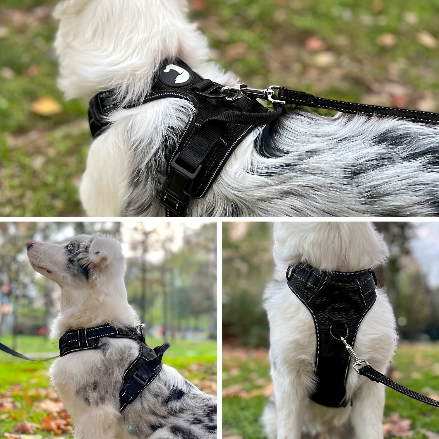 Harnais pour chien réfléchissant, sans étranglement. Avec clips avant/arrière, poignée de contrôle pour entraînement et promenades, rembourré et confortable.