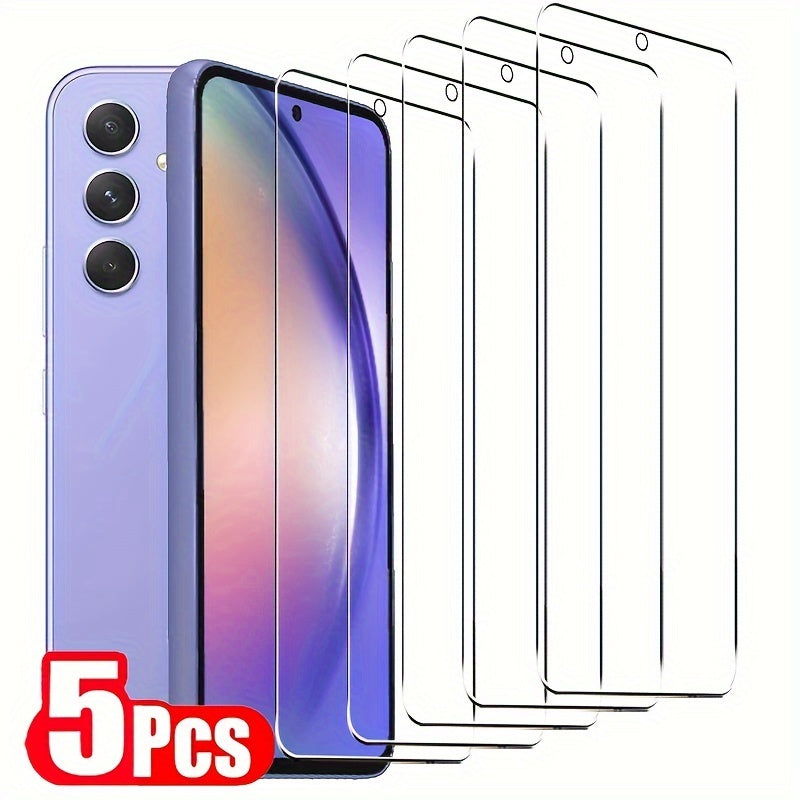 Lot de 5 films de protection en verre trempé haute qualité pour écrans Samsung Galaxy pour les gammes S et A, résistants aux chocs et rayures, protection durable et claire.