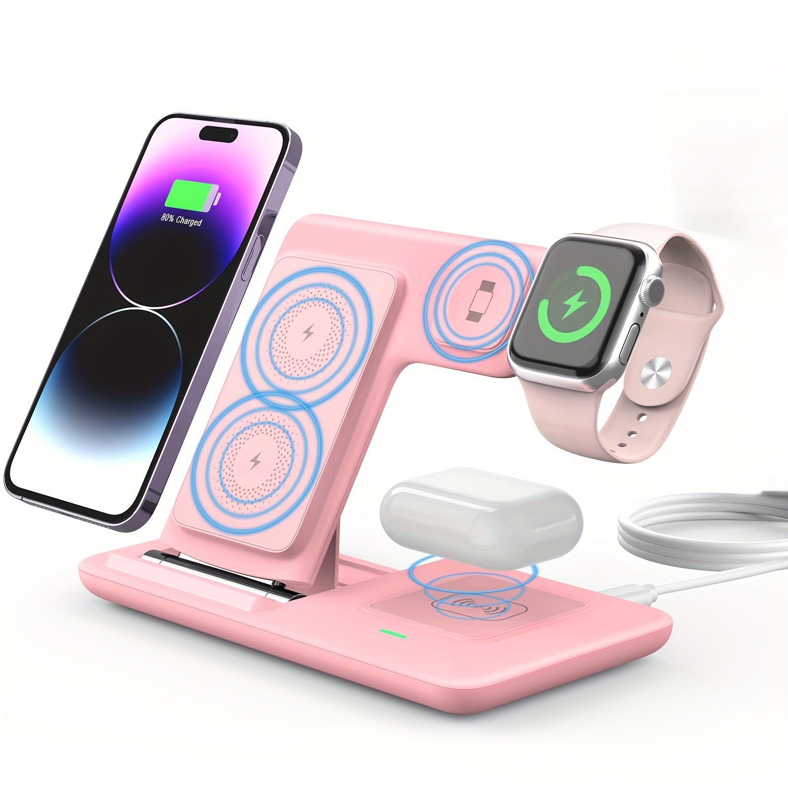 Wireless Charging Station for Multiple Devices Foldable 3in 1 Fast Charger Station Stand Dock for iWatch Series 9 8 7 6 SE 5 4 3 2 Ultra for Airpods Pro 3 2 for iPhone 15 14Pro 14 13 Pro Max 13 12 11 Pro