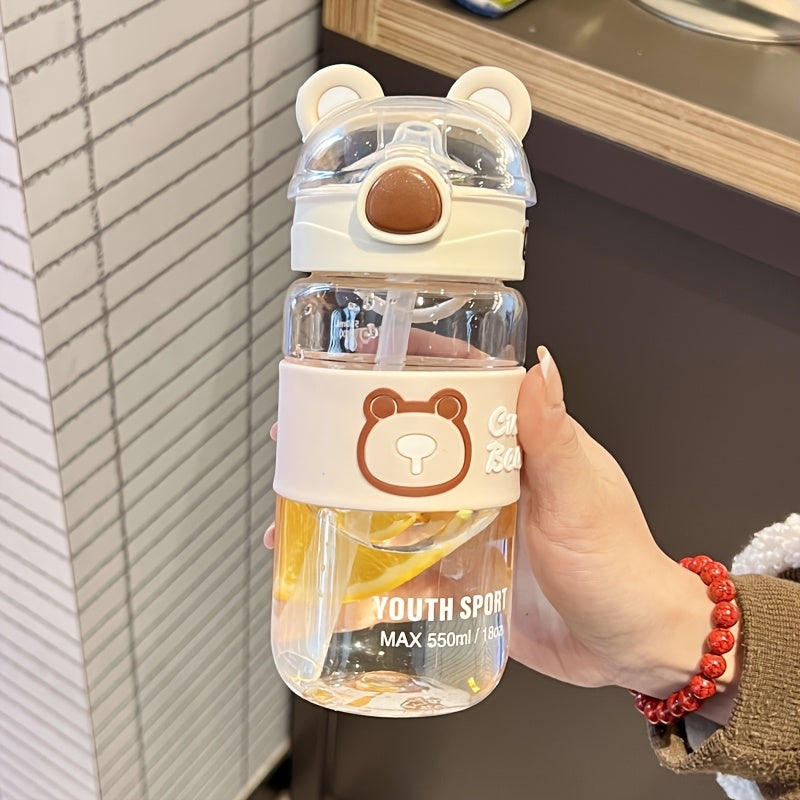 550ml/650ml Cute Bear Cartoon Portable Water Bottle with Straw, High-Value School Cup with Lifting Handle – Perfect for Summer/Winter Drinks, Outdoor Sports, Fitness, Travel, Camping, School, Halloween &amp; Christmas Gifts, Wa