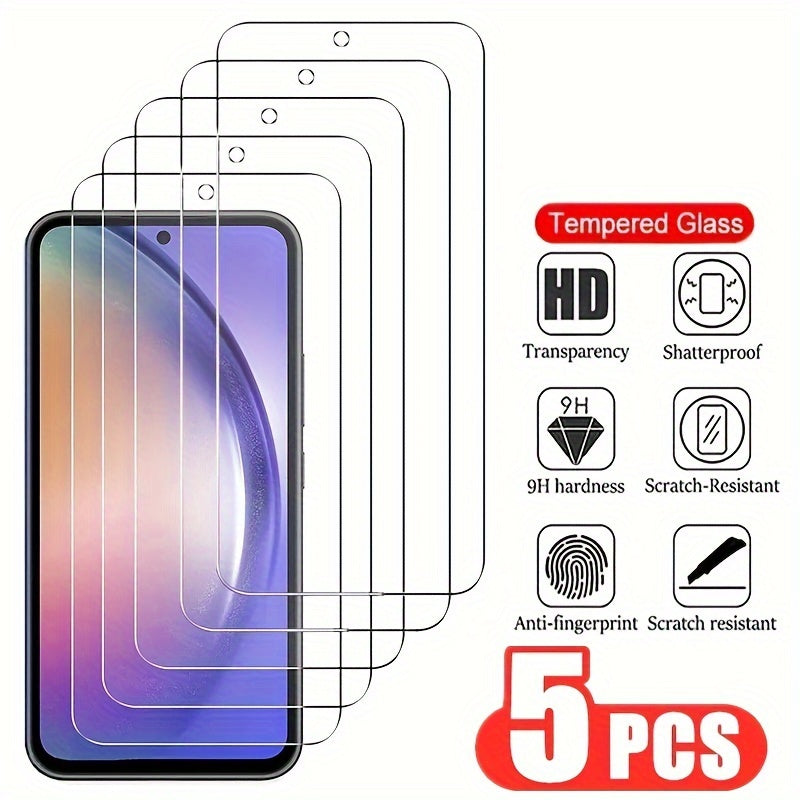 Lot de 5 films de protection en verre trempé haute qualité pour écrans Samsung Galaxy pour les gammes S et A, résistants aux chocs et rayures, protection durable et claire.