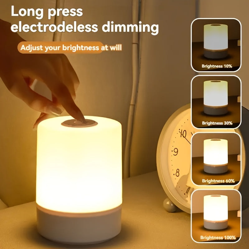 Lampe de nuit LED USB tactile, 3 intensités, compacte pour table de chevet, idéale pour chambre et éclairage d’ambiance.