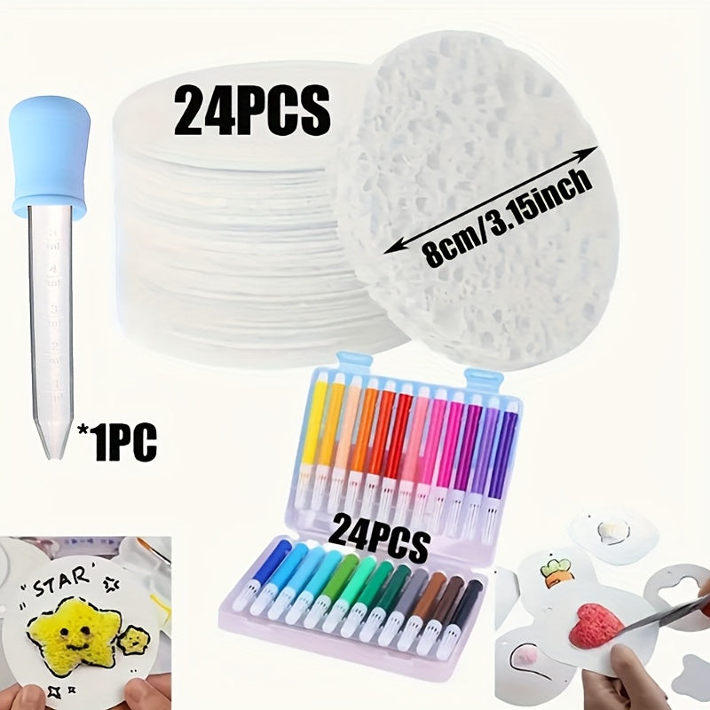 Papier à peindre 3D texturé 24/12 pcs (3,15 × 3,15 cm) avec 24 feutres aquarelle et compte-gouttes, idéal art créatif et DIY.