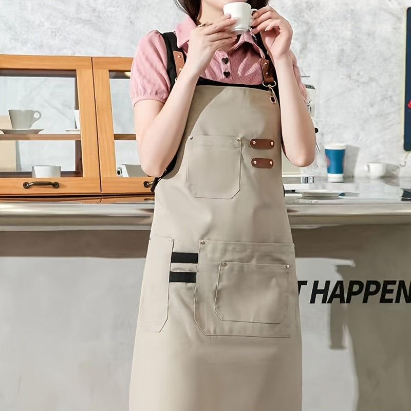 1pc Canvas Apron, High-end Design, Soft and Breathable, Four Pockets, Can be used in Restaurants, Kitchens and other occasions, Modern Apron