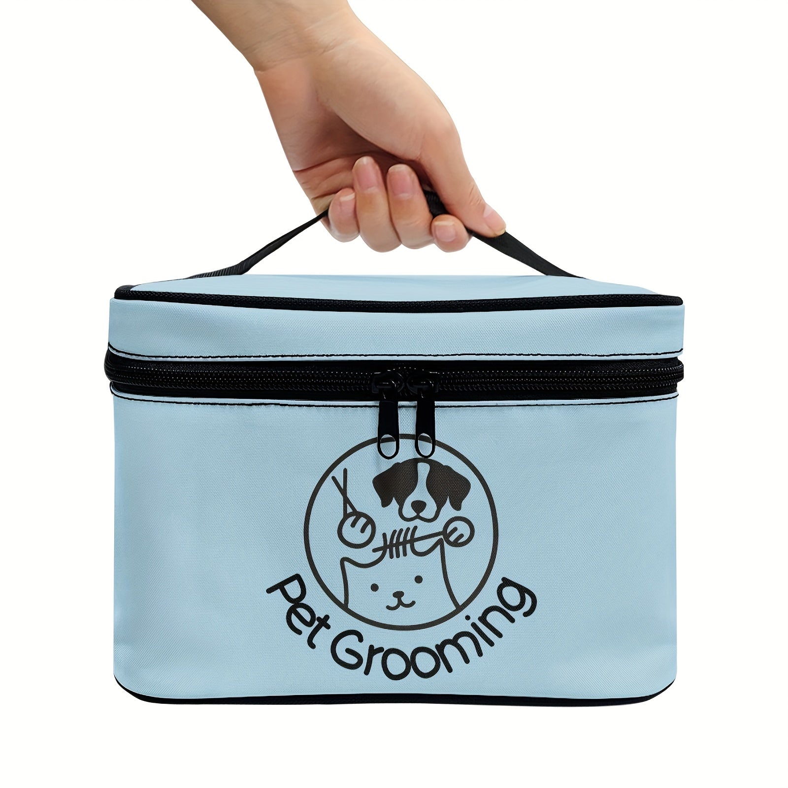 1pc Dog & Cat Grooming Kit Storage Bag with Top Handle and Double Zipper Design, Multi-Compartment Pet Care Organizer for Home and Travel Use - Ideal Gift for Pet Lovers, Pet Grooming Supplies, Playful Dog Design, Secure Zipp