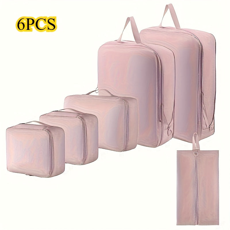 Lot de 6 cubes de rangement compressibles en polyester, durables, sans impression, idéaux pour vêtements, accessoires et organisation de bagages.