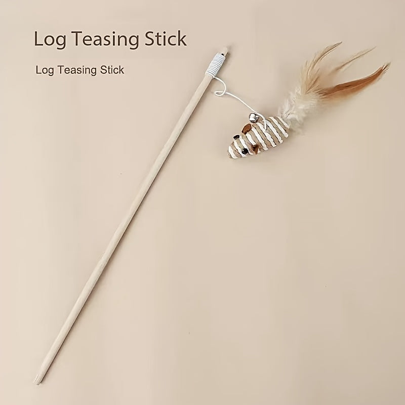 Set de 4 baguettes interactives en corde de jute pour chats, avec cloche et plumes, jouet durable, sans batterie, stimule jeu et activité.