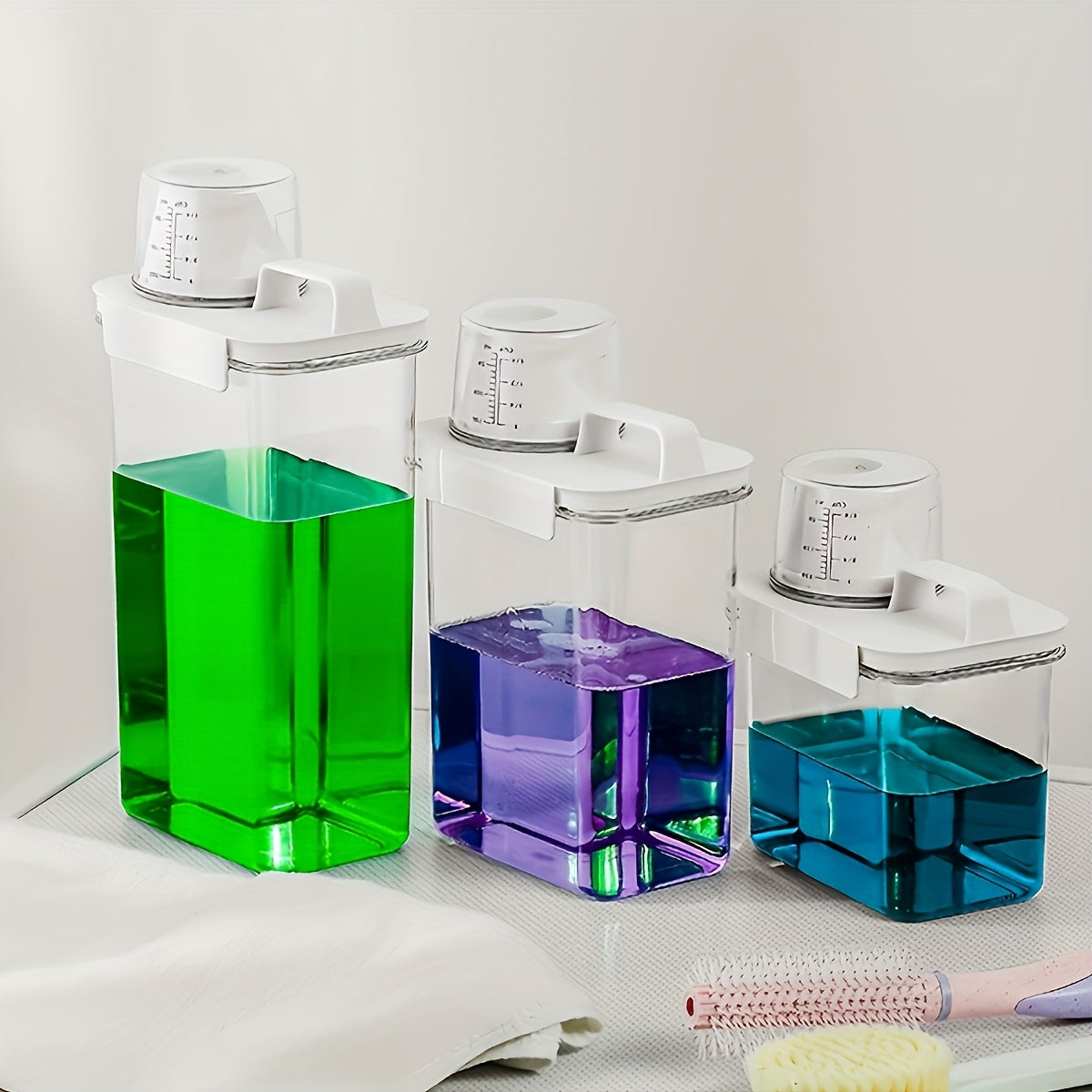 Large Capacity Laundry Detergent Dispenser with One-Touch Lever &amp; Spill-Proof Nozzle - Transparent Sealed Plastic Container, Hygienic Leakproof Lid