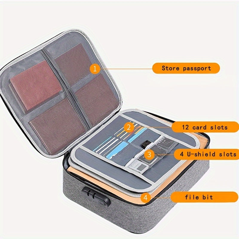 1pc Large Capacity Locking Document Bag, 3-Layer Document Storage Box with Zipper, Document Storage Security Bag, Portable Travel Household Paper, Documents, Certificates, Suitable for Home School Office