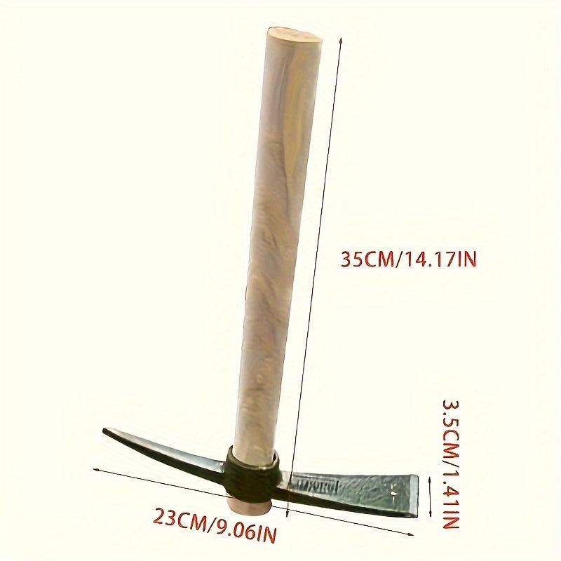 Mini-houe de jardin à manche en bois, construction en fer durable, efficace pour creuser, désherber et planter, idéale petits espaces, design ergonomique.