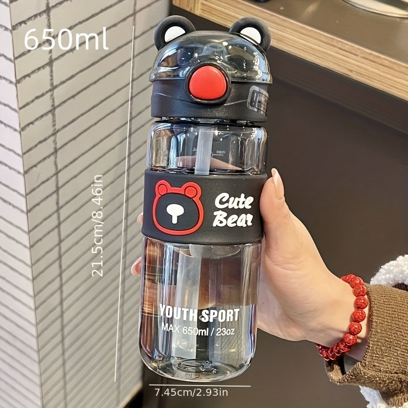 550ml/650ml Cute Bear Cartoon Portable Water Bottle with Straw, High-Value School Cup with Lifting Handle – Perfect for Summer/Winter Drinks, Outdoor Sports, Fitness, Travel, Camping, School, Halloween &amp; Christmas Gifts, Wa