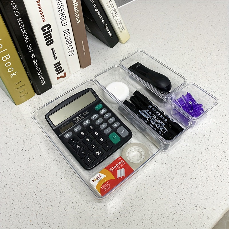 Set de 7/11/18 organiseurs de tiroirs transparents, 4 tailles, polyvalents, pour cosmétiques, chambre, cuisine ou bureau, rangement pratique et ordonné.