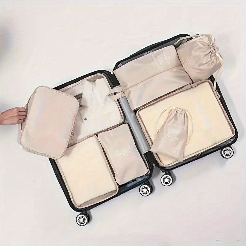 Set de 7 organiseurs de voyage en polyester, cubes de rangement pour vêtements, chaussures et cosmétiques, pratique et élégant.