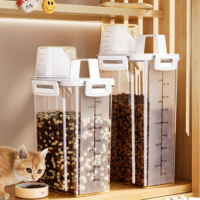 1pc Airtight Pet Food Dispenser Container with Measuring Scoop - Transparent Window, Leakproof & Moisture-Proof, Cute, for Dogs, Cats, Kibble, Wet Food - Countertop or Cabinet Storage Organizer, Modern Kitchen Accessory, Dura