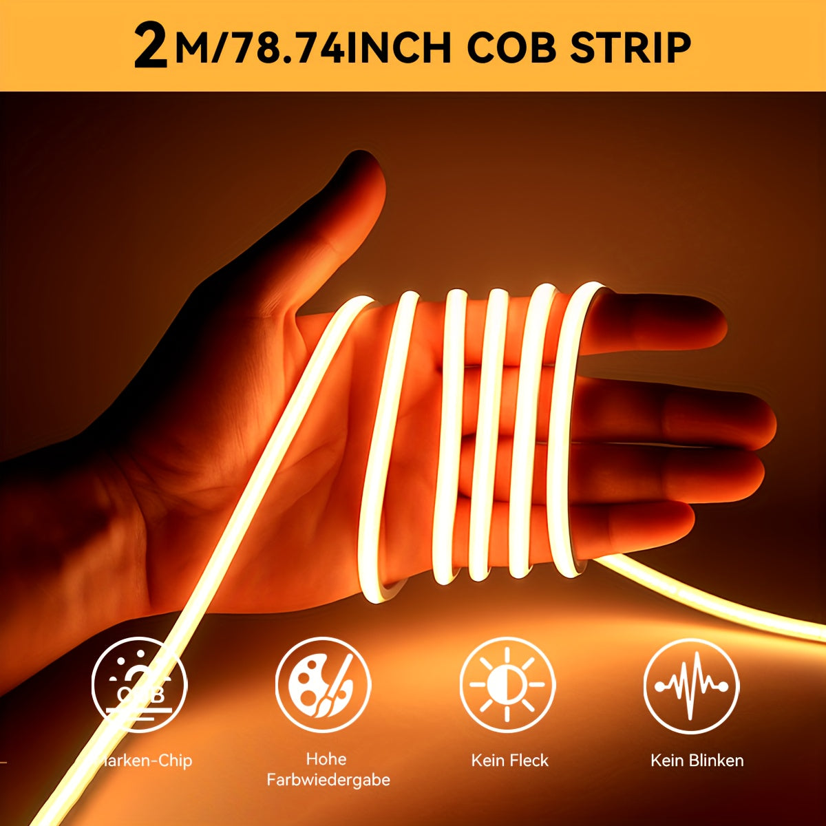 HOTU Thin COB LED Strip Light - USB-Powered Adhesive Flexible Cuttable Tape Light with 400 LEDs/M, Daylight &amp; Warm White (3000-6500K), Dotless Design for, Bedroom, Under Cabinet Lighting, Bedroom Lighting, Modern Lighting, Fl