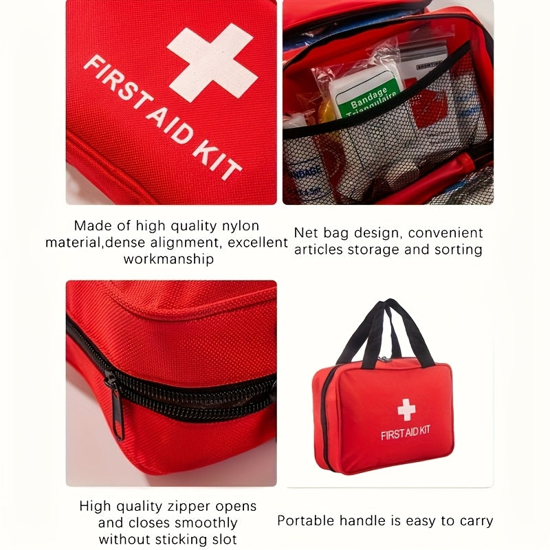 Deluxe 260pcs First Aid Kit - Essential Safety Supplies for Home, Outdoor Adventures &amp; Camping - Portable with Scissors, Bandages, Tweezers - Red, No Magnesium Rod/Flint