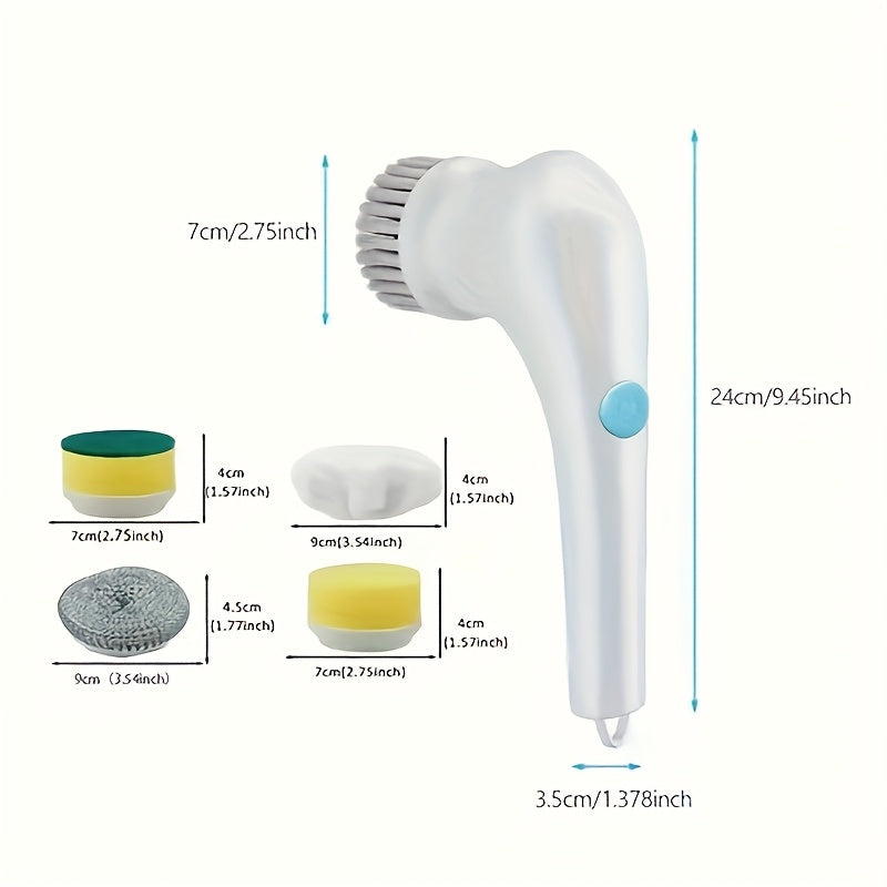 Brosse électrique magique avec 5 têtes, USB rechargeable, multi-usages cuisine, salle de bain, sols et carreaux, nettoie facilement pots et vitres.