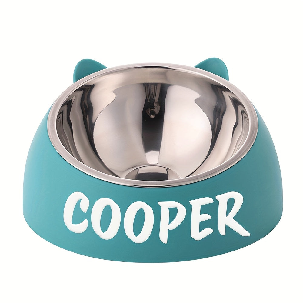 Bol incliné personnalisé en acier inoxydable pour chats et chiens, protège le cou, gravure possible, durable, accessoire repas idéal pour animaux.