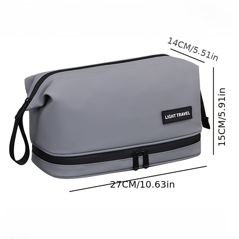 Trousse de toilette élégante, grande capacité, étanche avec séparation humide/sèche, parfaite pour voyages d’affaires et rangement domestique.