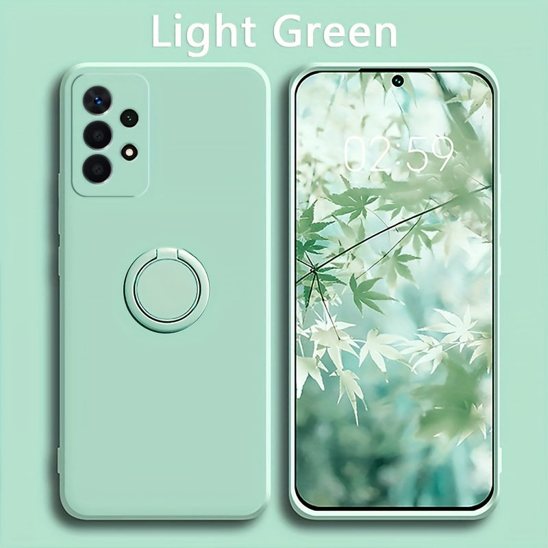 Coque liquide premium pour Samsung, antichoc, avec anneau magnétique intégré, offrant protection renforcée et support pratique pour une utilisation mains libres.