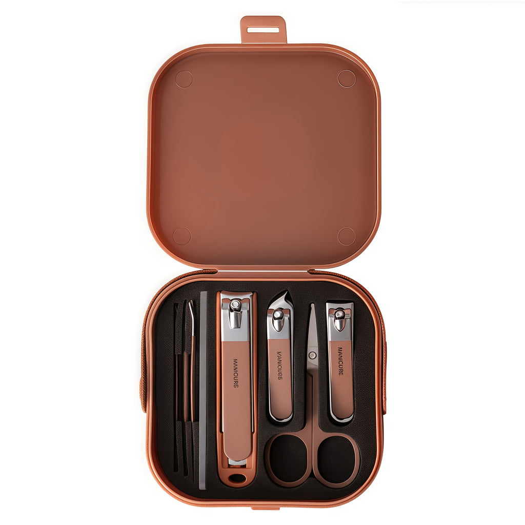 Set de 8 coupe-ongles en acier inoxydable avec boîte de rangement, étanche et portable, parfait pour soins personnels et voyage.