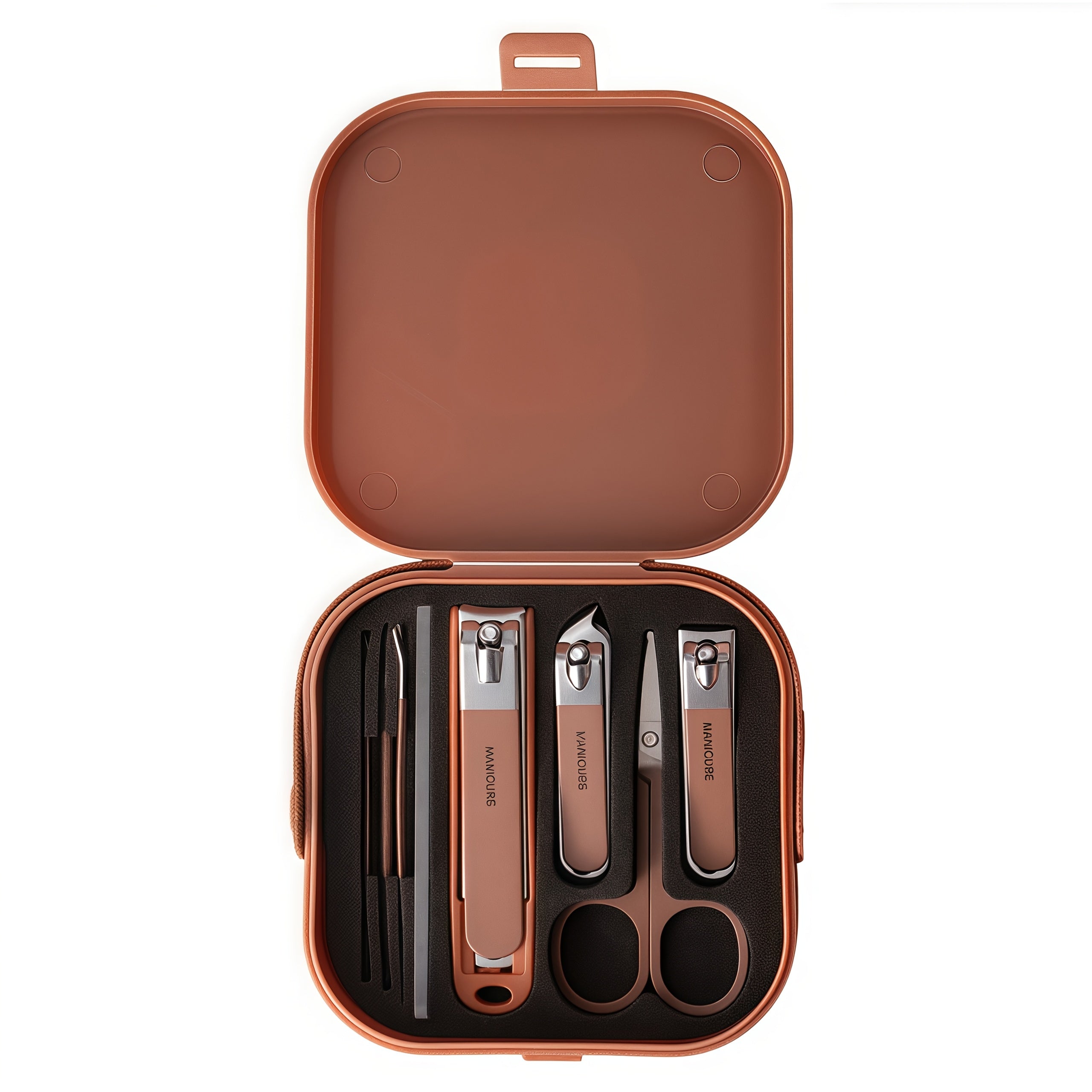 Set de 8 coupe-ongles en acier inoxydable avec boîte de rangement, étanche et portable, parfait pour soins personnels et voyage.