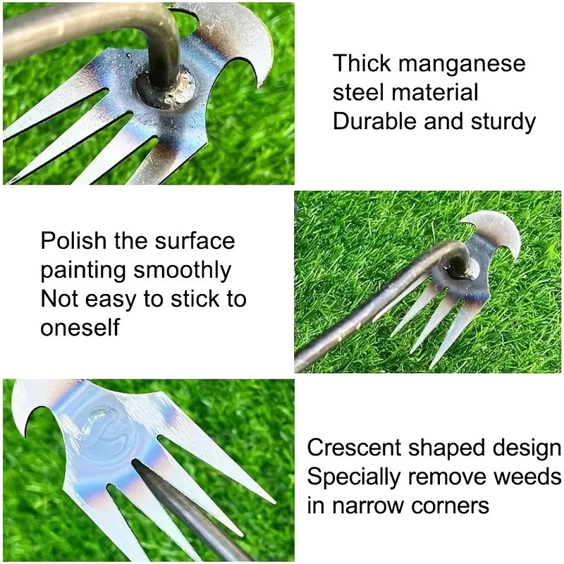 Heavy-Duty Iron Weeding &amp; Cultivating Tool with 4-Tooth Ergonomic Design - Manual Labor-Saving Grass and Garden Maintenance for Lawn, Durable Weed Removal Garden Tool, Weeding Garden Tools No Bending, Comfortable Grip Handle