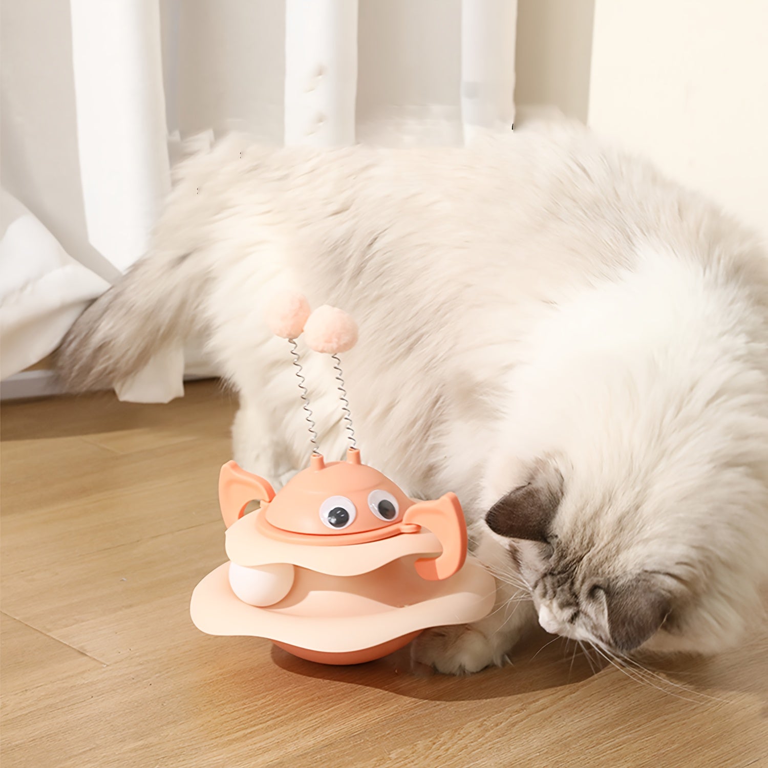 3-in-1 Interactive Cat Toy with Track Ball, Swing Ball &amp; Teaser Wand - Bee-Themed Tumbler Play Plate for Cats, Durable Plastic Design, No Batteries Needed, Fun Exercise &amp; Entertainment for Indoor Cats, Pet Engagement Toy | be