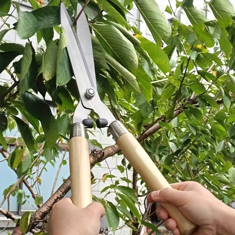 Sécateur professionnel robuste, lame carbone 25 cm, manche ergonomique en noyer antidérapant, idéal pour bordures, haies et taille décorative.