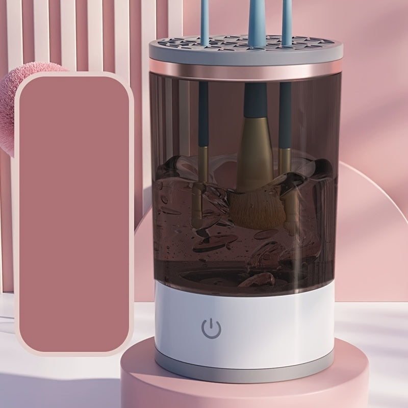 Nettoyeur électrique de pinceaux maquillage, automatique avec tapis de nettoyage, compatible toutes tailles, pratique et portable, cadeau idéal pour femmes.