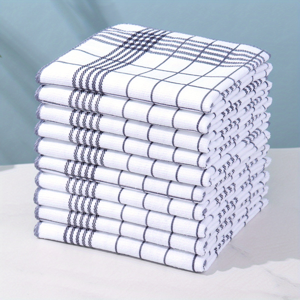 Lot 5/10 torchons absorbants 40x60 cm : séchage rapide, sans peluches, parfaits cuisine et service. Polyester, motifs carreaux.