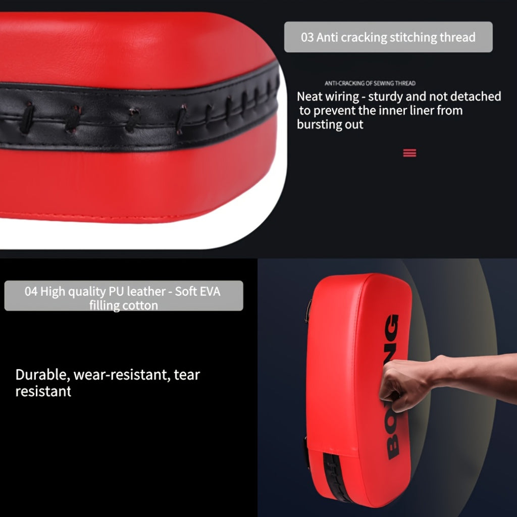 Cible d’entraînement épaisse et résistante avec poignées renforcées, idéale pour coups de poing et de pied en boxe, Muay Thaï et arts martiaux.